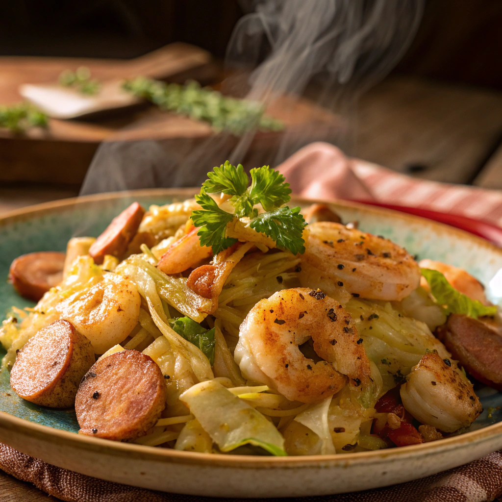 Fried Cabbage with Shrimp & Sausage